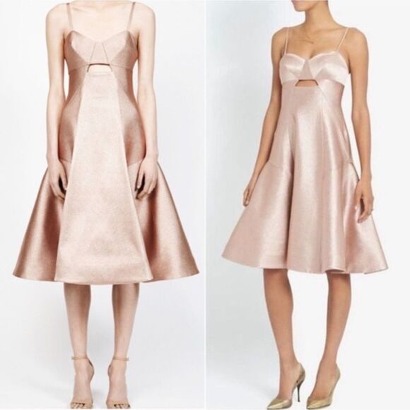 Jonathan Simkhai Cutout Arrow Dress Sz 6 Metallic Pink